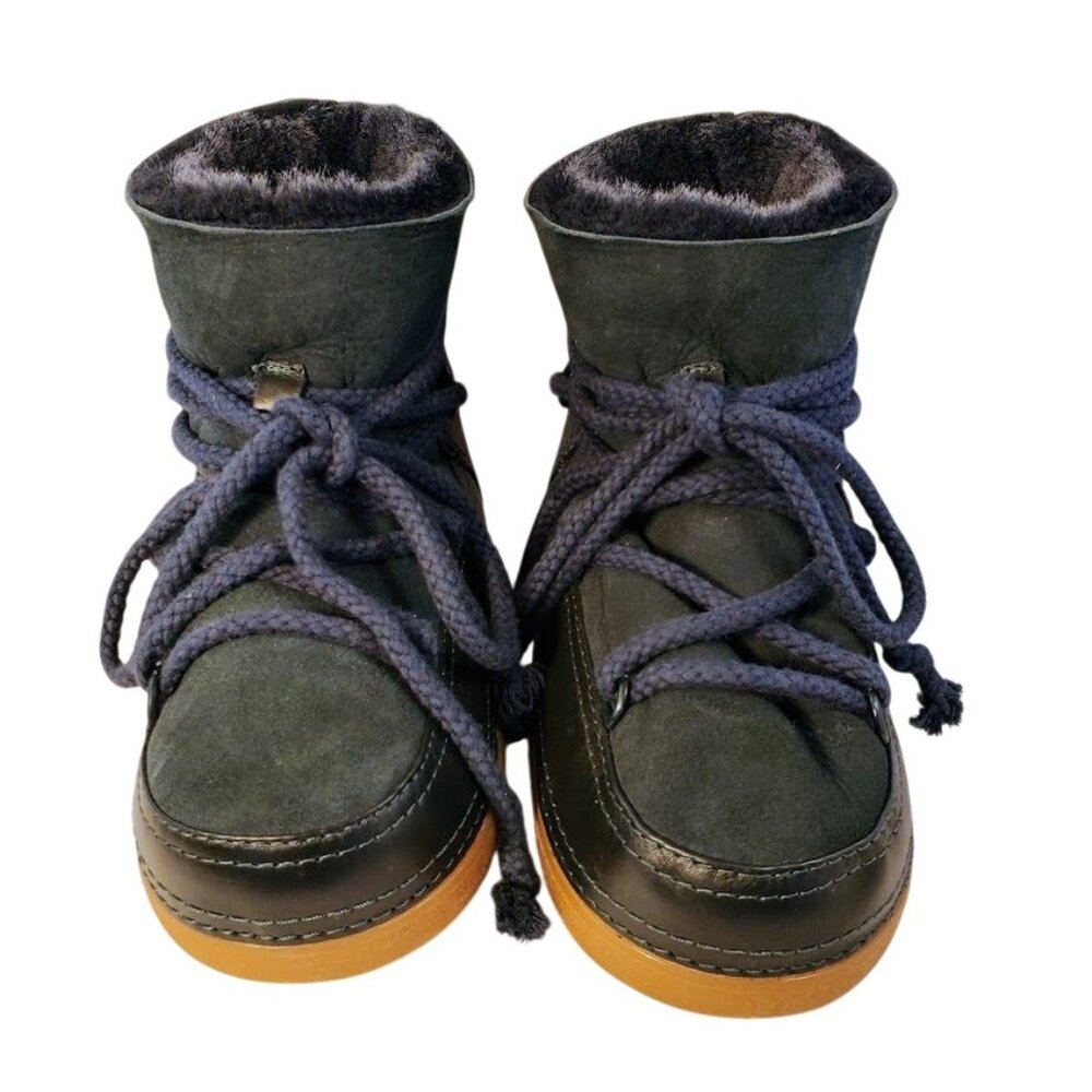IKKII Shearling Fur Lined Lace Up Winter Boots Leather Suede EU 36 Women's US 5
